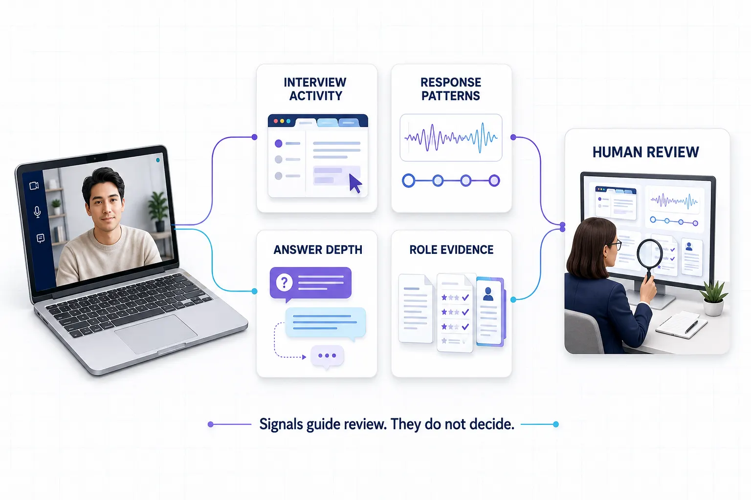 How companies detect AI interview cheating using multiple evidence signals and human review