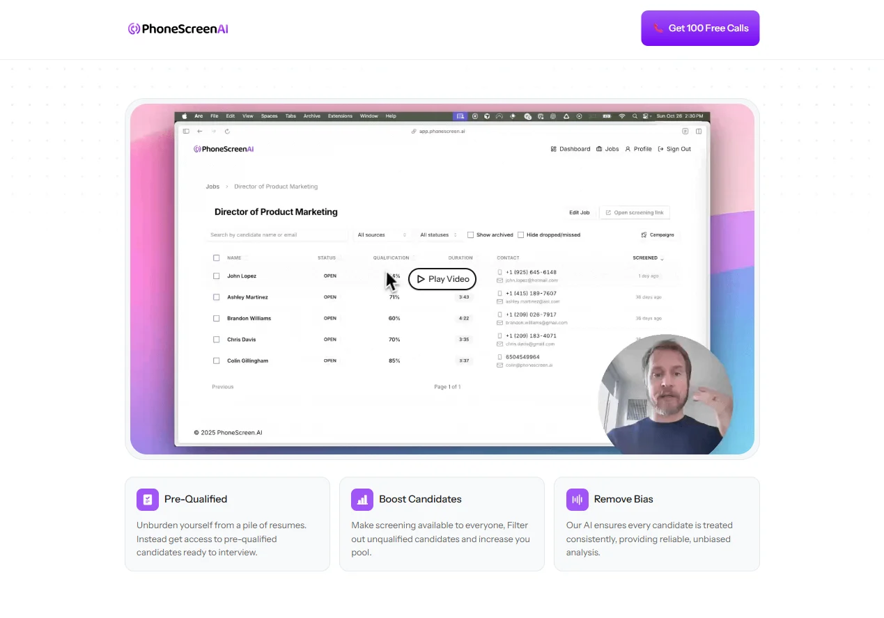 PhoneScreen AI automated outbound phone screening software