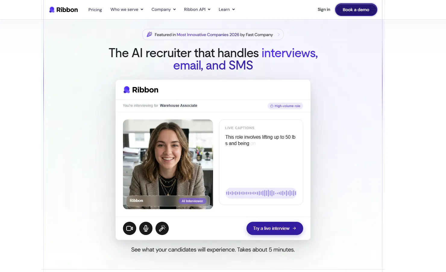 Ribbon AI voice and video interview software with multichannel outreach