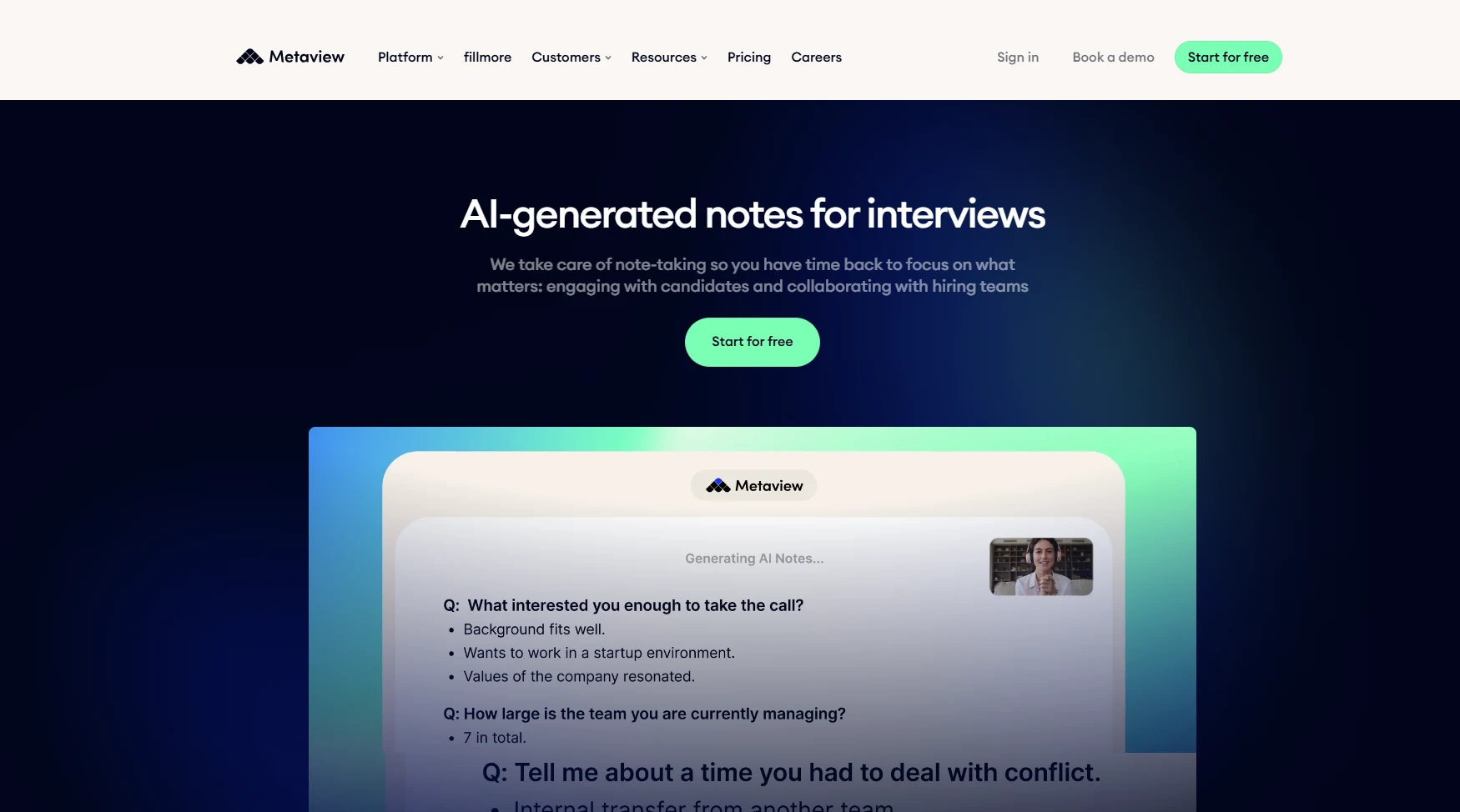 Metaview AI interview notes and recruiting call transcripts