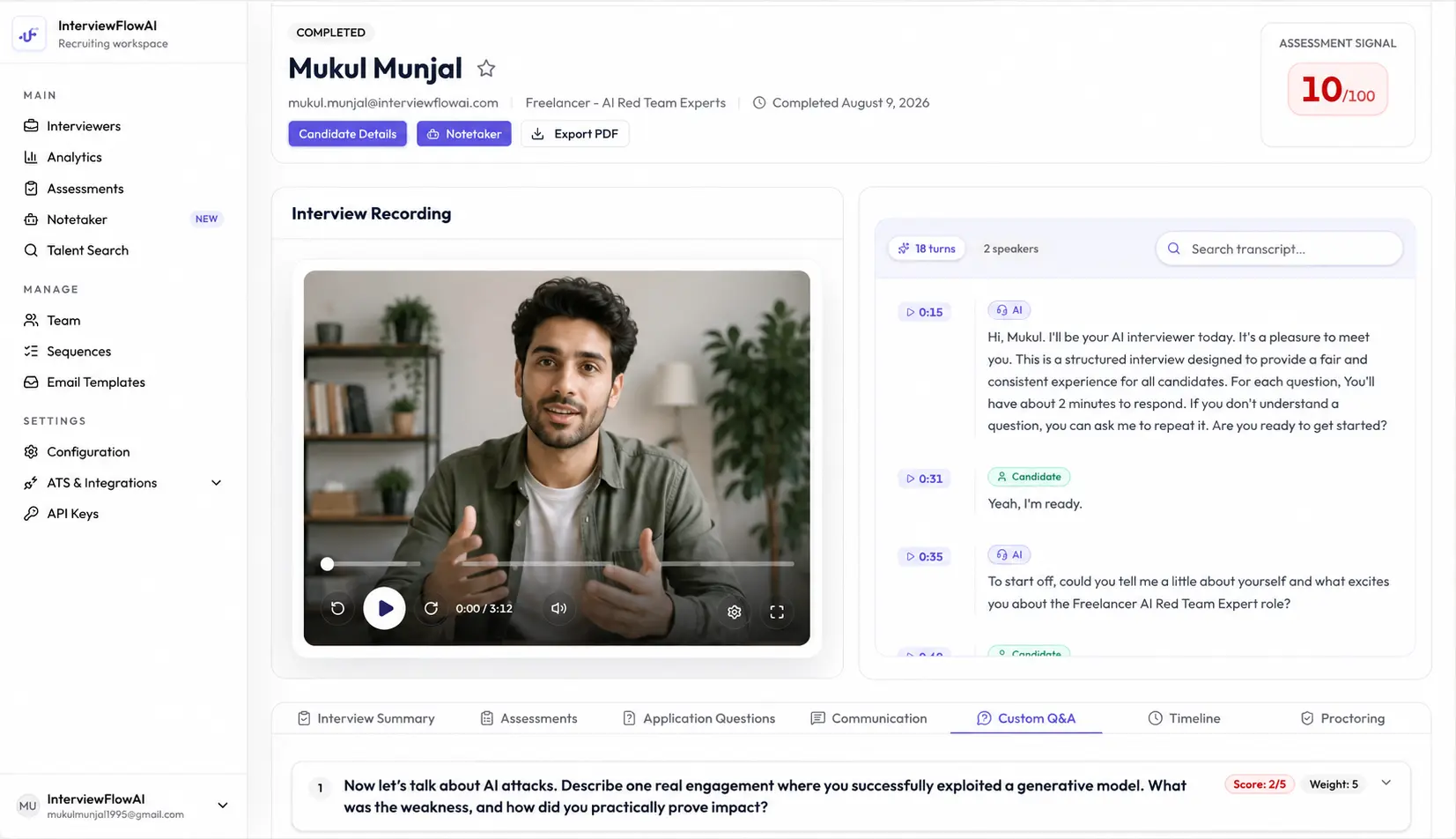 InterviewFlowAI assessment status and report access in Greenhouse