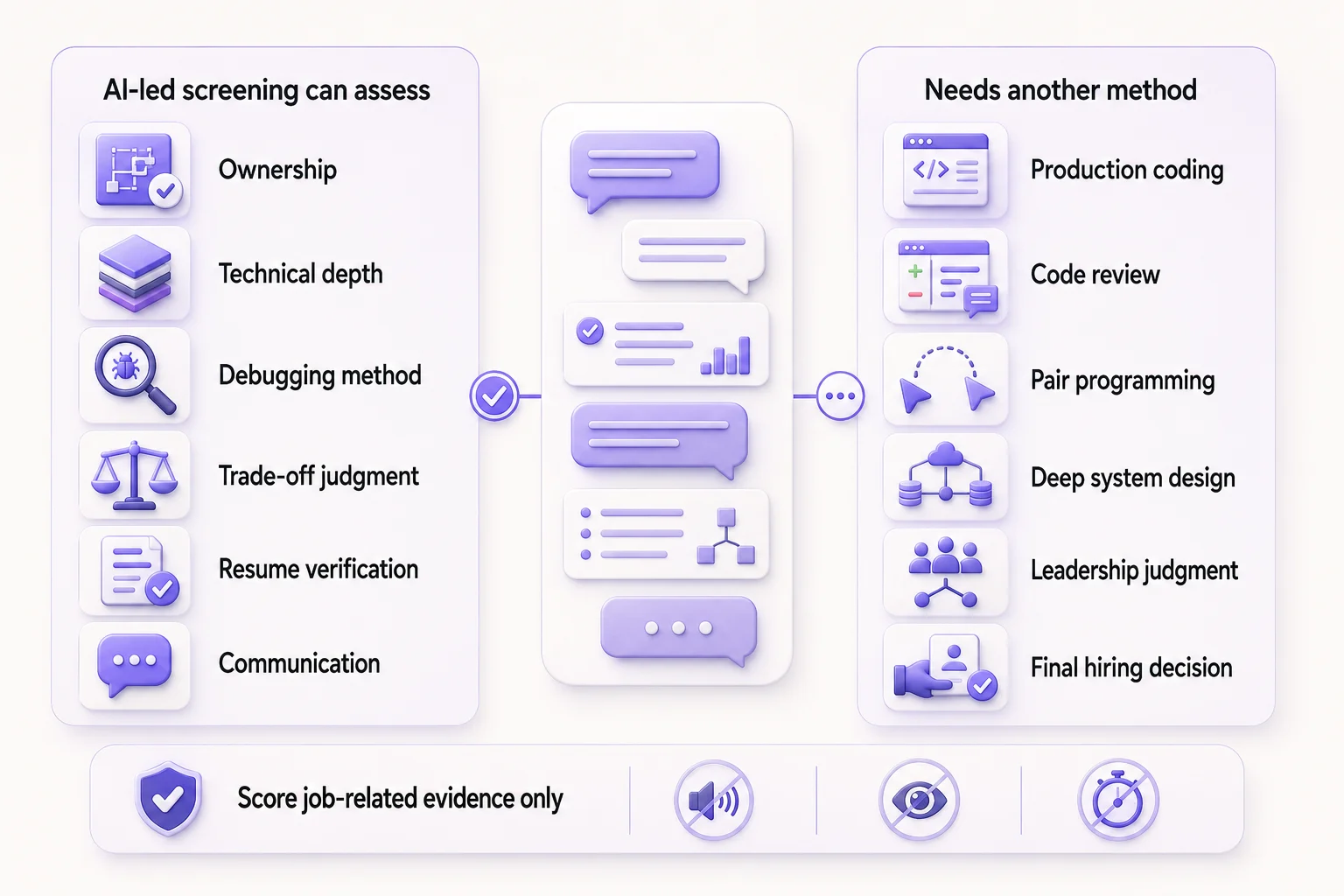 Capabilities an AI technical interview can assess and evidence that still requires another method